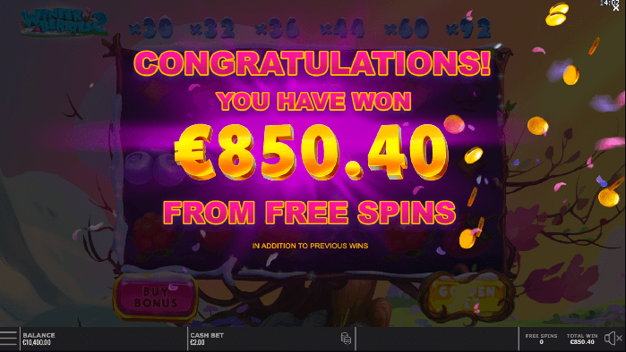 The thrill of Winterberries 2 by Yggdrasil in Australia, a win of 850.00 from free spins is in your grasp.