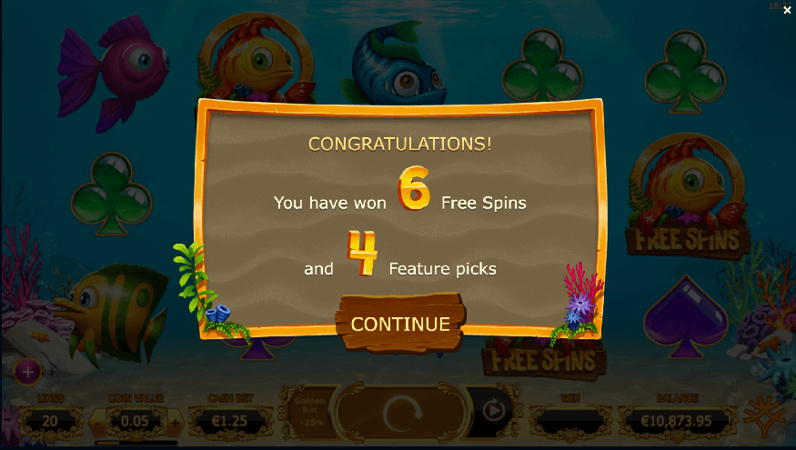 You won 6 free spins in the online pokies