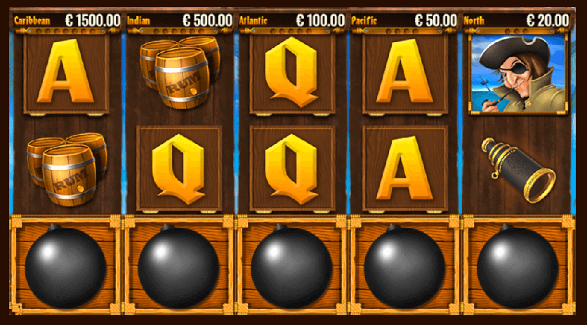 Five Bombs forming a winning combo in Pirate Jackpots