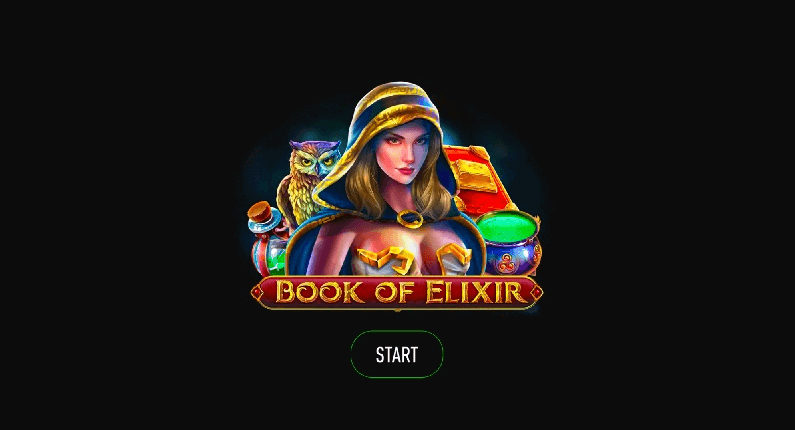 The book titled Book of Elixir is prominently displayed in front of a woman alongside an owl.