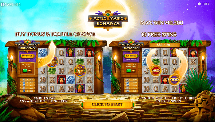 Unlock bonuses and grab 10 free spins in Aztec Magic Bonanza.