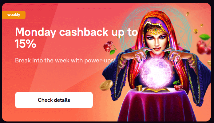 Monday cashback offer up to 15% showcased with a soothsayer