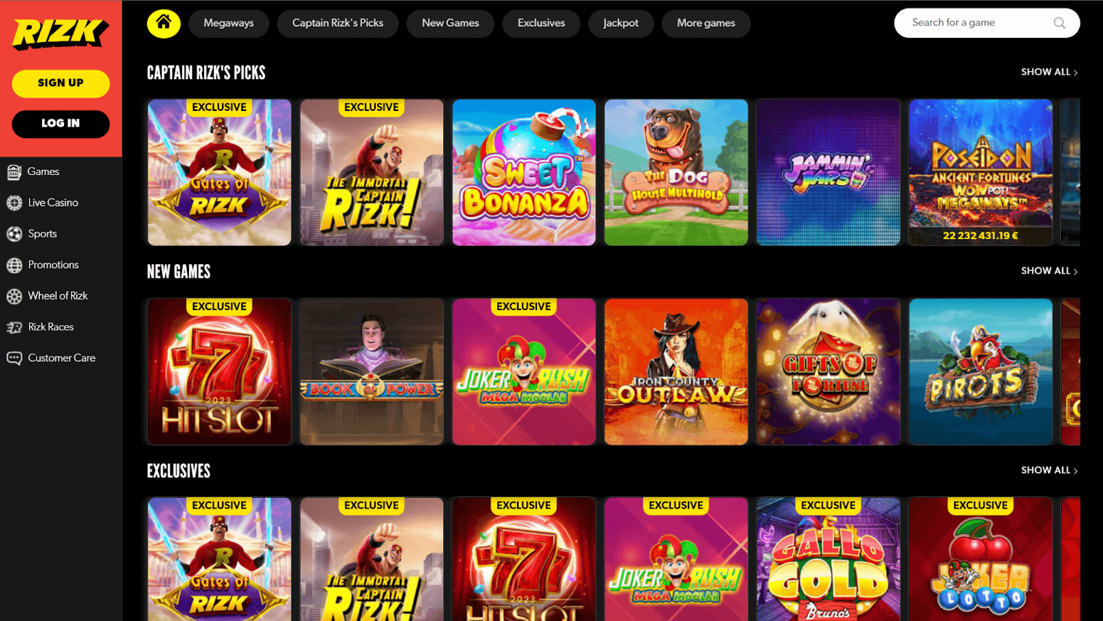Rizk Casino Games