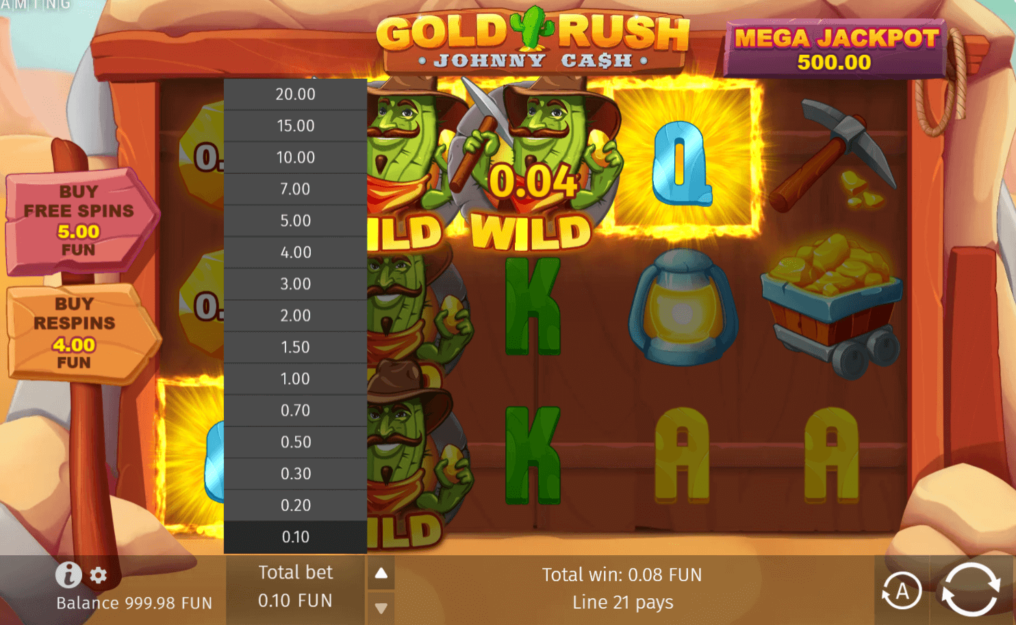 handy screen to guide you on placing bets on the Johnny Cash slot.