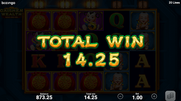 Total Earnings of $14.25 on Caishen Wealth Slot