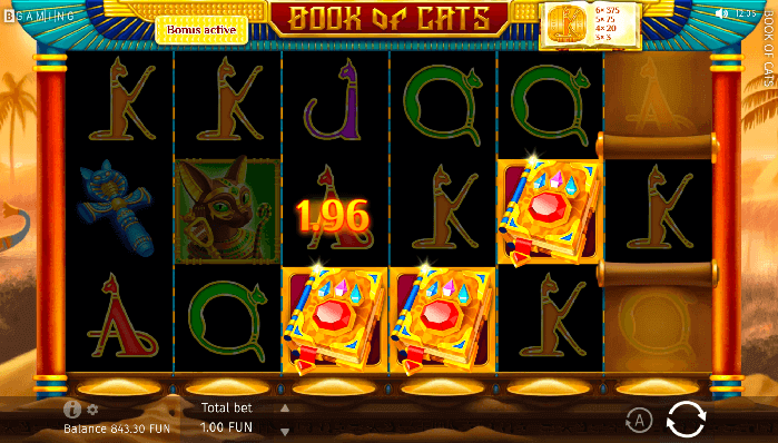 Activate bonuses in the Book of Cats online slot.
