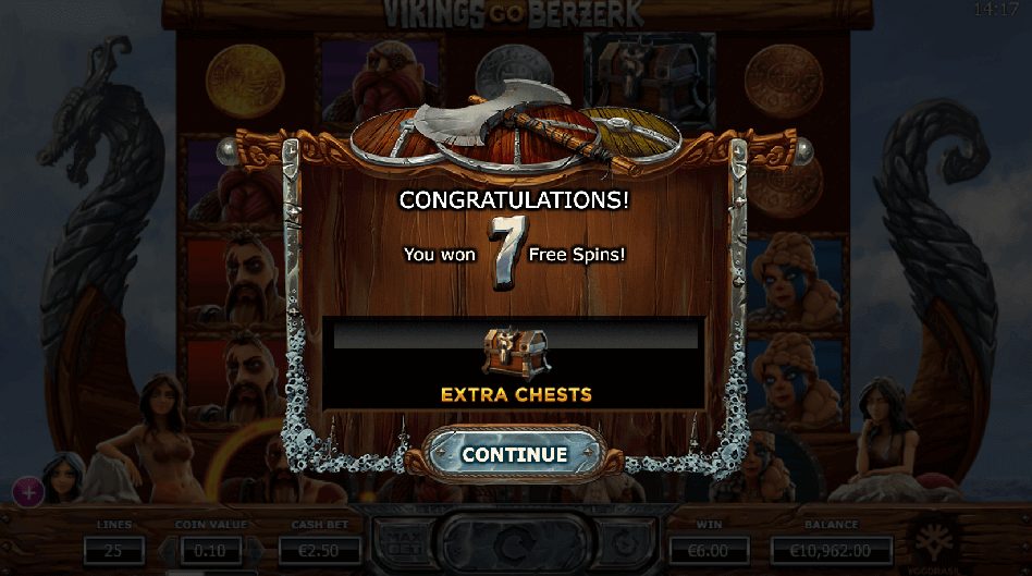 hurray, you secured 7 free spins in Vikings Go Berzerk!