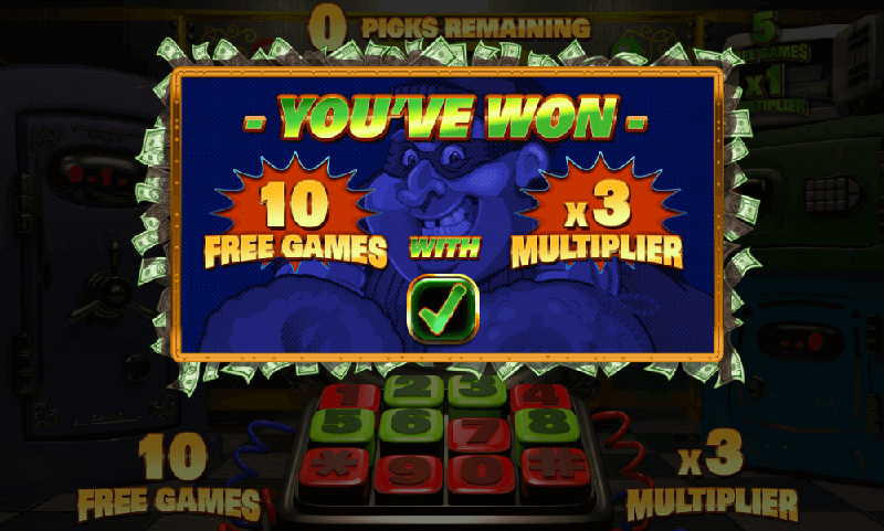 Secure a cool 10 free games paired with a multiplier of 3x on Cash Bandits!