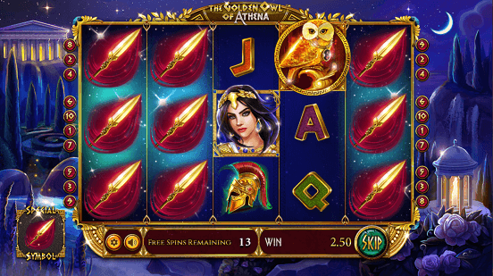 Seize 13 free spins on the Australian pokies version of The Golden Owl of Athena.