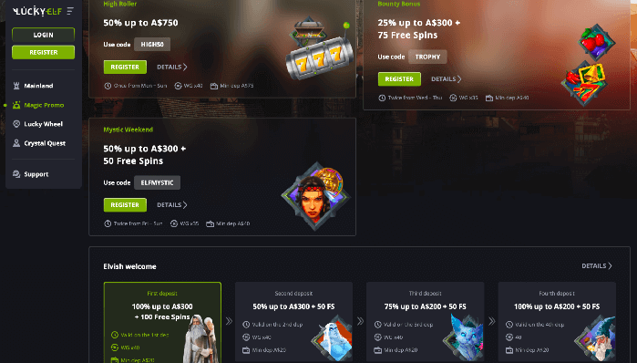 A feast of bonuses awaits you at the Australian LuckyElf, driving the excitement for online casino enthusiasts.