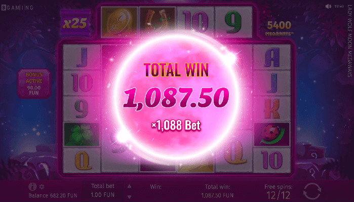 Overall winnings from the Australian Casino Slot Lady Wolf Moon