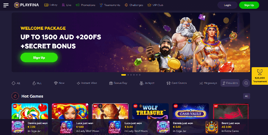 Playfina's Welcome Package exclusively for Australian players.