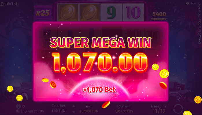 Super Mega win at Lady Wolf Moon, an Australian online slot game