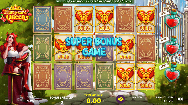 Embark on an adventurous journey with Trump Card Queen, where bonus games unfold over several stages, granting up to a 3,000x max win. Details on these bonus features are outlined below.