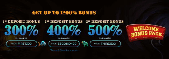 One variant of the welcome bonus grants a stunning 1200% cumulative for the first three deposits above CAD 30: