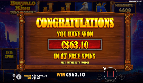 BetSquare expertly curates reviews and ratings for premium Canadian casinos, where you can revel in playing Buffalo King Megaways.
