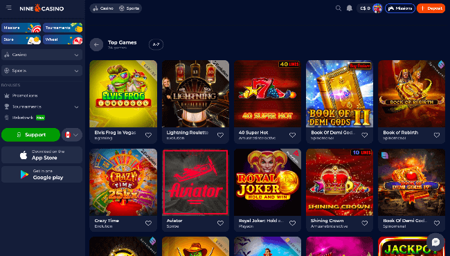 24 top games in CA Nine Casino