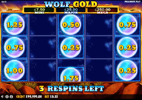 3 Respins voor de online Slot Wolf Gold