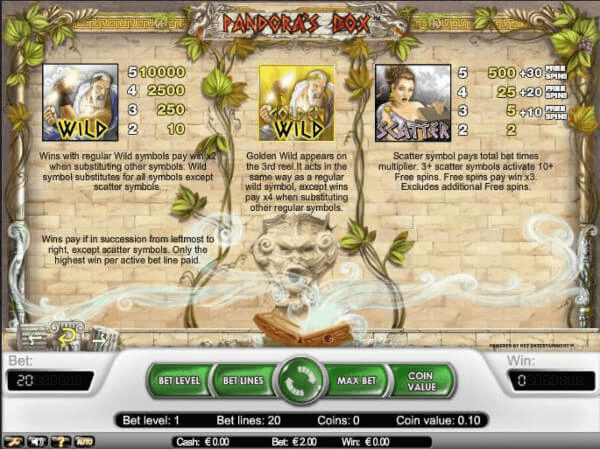 Wees scherp op het scatter-symbool van Pandora met haar geopende doos, waardoor je kans maakt op gratis spins tijdens je spel.