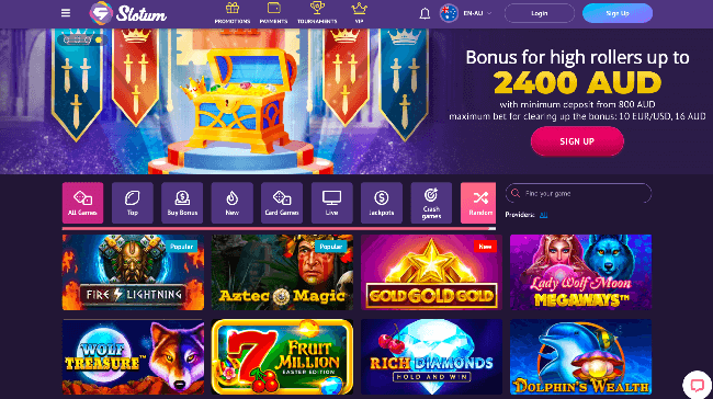 Special bonus offer for high rollers at Slotum Casino online, targeting Australian players.