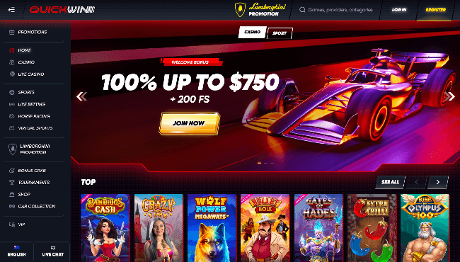 Main Dashboard Experience at QuickWin Online Casino in Australia