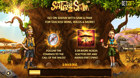 Loading screen for Safari Sam 2 online pokies in Australia.