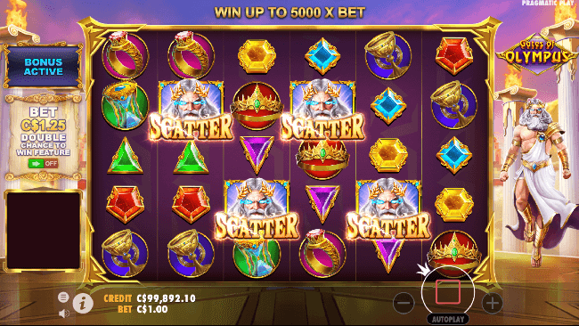 Scattered symbols in Gates of Olympus online slot can unlock five distinct bonus features.