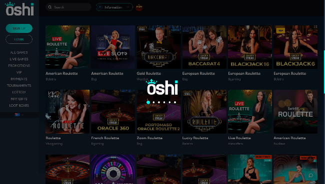 Table games on Oshi Casino AU