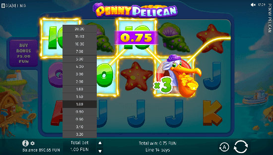 Once you activate Penny Pelican, expect a familiar 5x3 setup with 20 paylines. On the left of your screen, access the bonus game purchase, while the right lets you set auto-play or hit start. Above the action, menu and rules await, alongside a bet window ranging from 0.20 to 20 AUD. When playing on PC, use the spacebar to spin the reels. This setup is similar to other slot games.