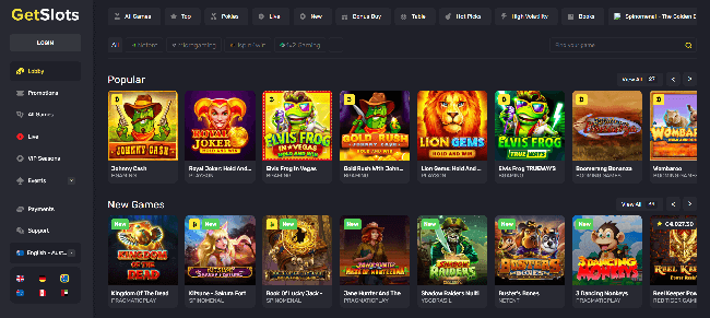 Upon entering the lobby of Get Slots Casino, players encounter a treasure trove of over 6,300 entertainment options.