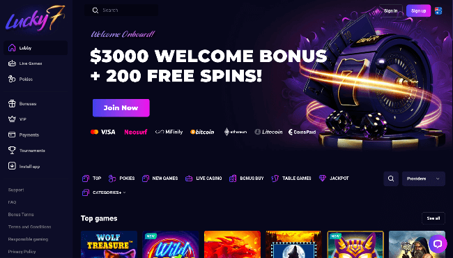 Welcome to the glitzy lobby of Australia's very own Lucky7even Casino.