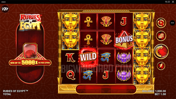 Het speelveld van Ruby’s of Egypt, beschikbaar in online casino's, heeft tal van bonussen en wild symbolen die de ervaring spannend maken.