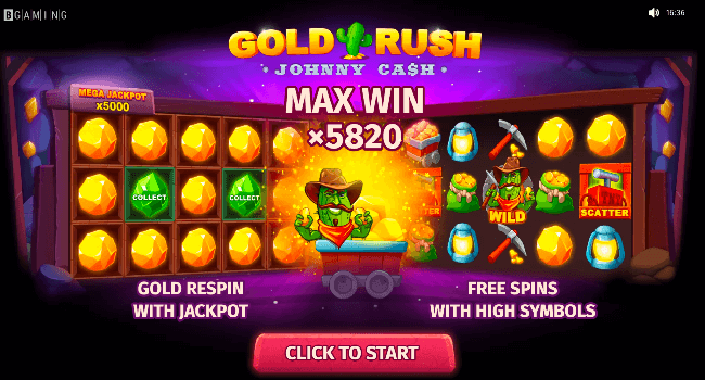 Explore the generous bonus of free spins as a Canadian on the Gold Rush with Johnny Cash online slot.