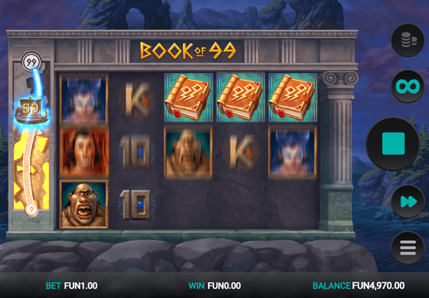 Book of 99 onderscheidt zich als een erg speciale gokmachine. Het basisspel en de gratis spins zijn vrij standaard, met een maximale winst van 5000x je inzet tijdens de laatste. Wat Book of 99 echter ongeëvenaard maakt is het RTP-percentage van 99%. Dit, tussen andere aantrekkelijke features en een verdienstelijke maximale uitbetaling, maakt van deze gokkast een uitzonderlijk aanbod voor spelers die vooral aanbiedingen met een hoog winstpotentieel zoeken. Wij evalueren Book of 99 met een score van 4.6 op een schaal van 5 sterren.