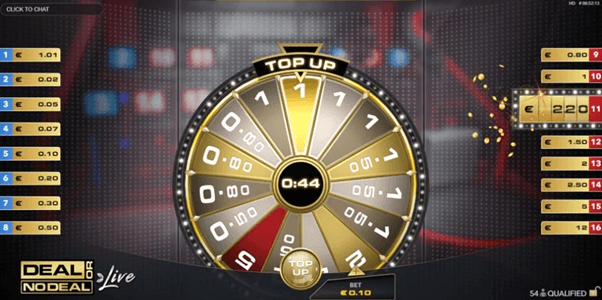 Top Up Bonusfunctie in het Deal or no Deal live casinospel