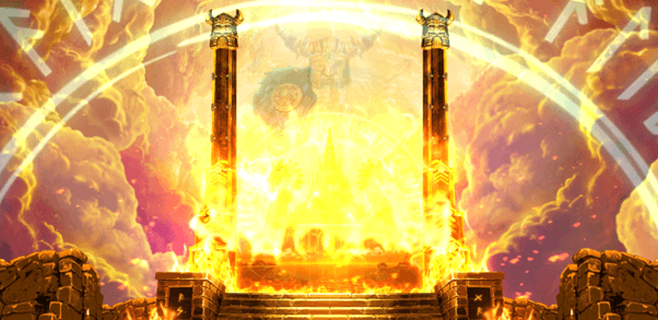 De animatie van de online gokkast Asgardian Fire.