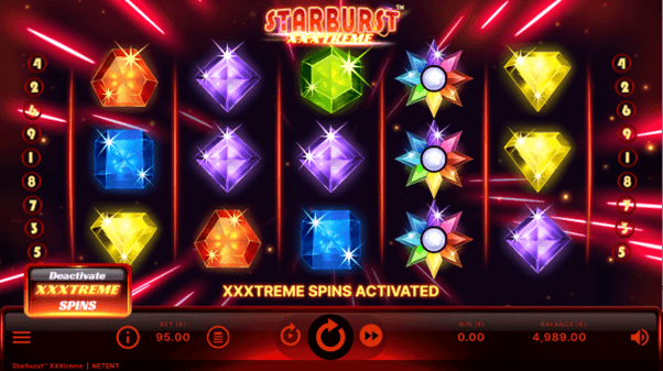De XXXtreme Spins feature werkt anders dan andere bonus buys, aangezien deze voortdurend in werking blijft. Bij activering verhoogt het automatisch je inzet naar de bijbehorende featureprijs. De feature wordt uitgevoerd bij elke druk op de spin knop. Wees ervan bewust dat deze feature niet meedoet aan re-spins. Je krijgt dus niet automatisch 2 wilds voor elke re-spin van een gegarandeerde wild.