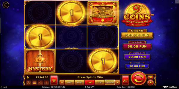 Het speelveld van de gokkast 9 Coins Hold The Jackpot online