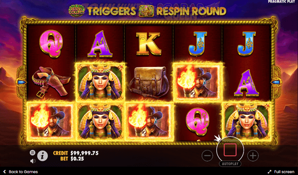 Het speeloppervlak van het online Casino spel John Hunter en de Tombe van de Scarabeeën Koningin