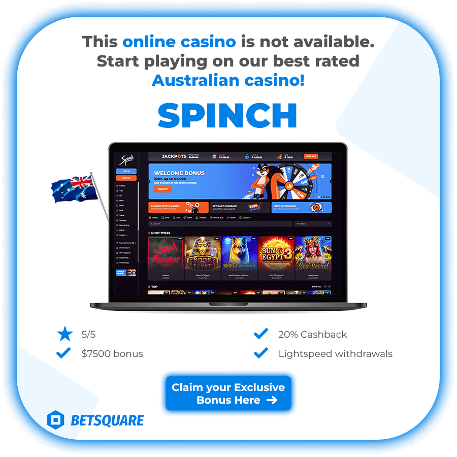 This online casino is currently unavailable. But don't let that stop you from diving into the thrilling world of gaming at our top-rated casino down under in Australia!