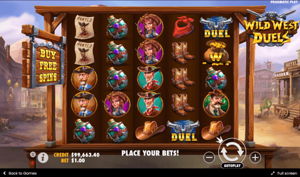 Het speelveld van Wild West Duels online gokkast