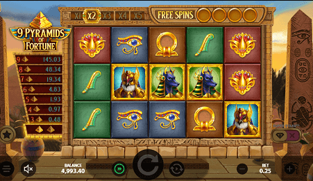 Screenshot in het spel van 9 Pyramids of Fortune