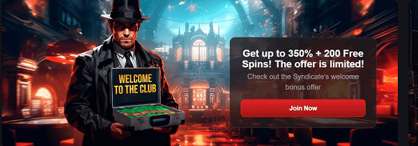During our review phase, a singular welcome bonus and four unique Syndicate Casino offers were available. An initial deposit brought a 125% match plus 200 free spins spread over two days, though the bonus entails a 40x wagering requirement, slightly above average. Subsequent deposits multiply by 75%, 50%, and 100% over the next three deposits.