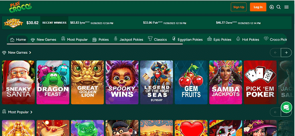 Games Lobby at PlayCroco Casino