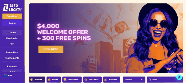 Let’s Lucky Casino homepage