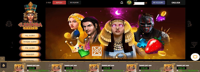 Visit Cleopatra Casino's homepage, Australia version.