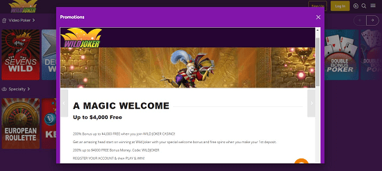 The Welcome Bonus at Wild Joker