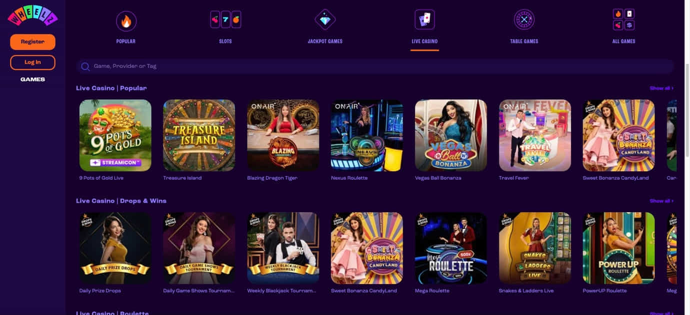 Beyond the classics, Wheelz Casino includes game-show-style games like Monopoly Live, Crazy Time, Dream Catcher, and Mega Ball. These games fuse traditional excitement with show-like thrills, offering potential windfalls. The live-streaming calibre is exemplary, with convivial hosts overseeing sessions in a secure setting.