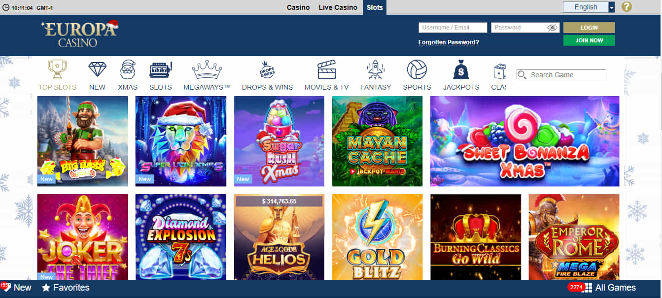 Slot games at Europa Casino Canada