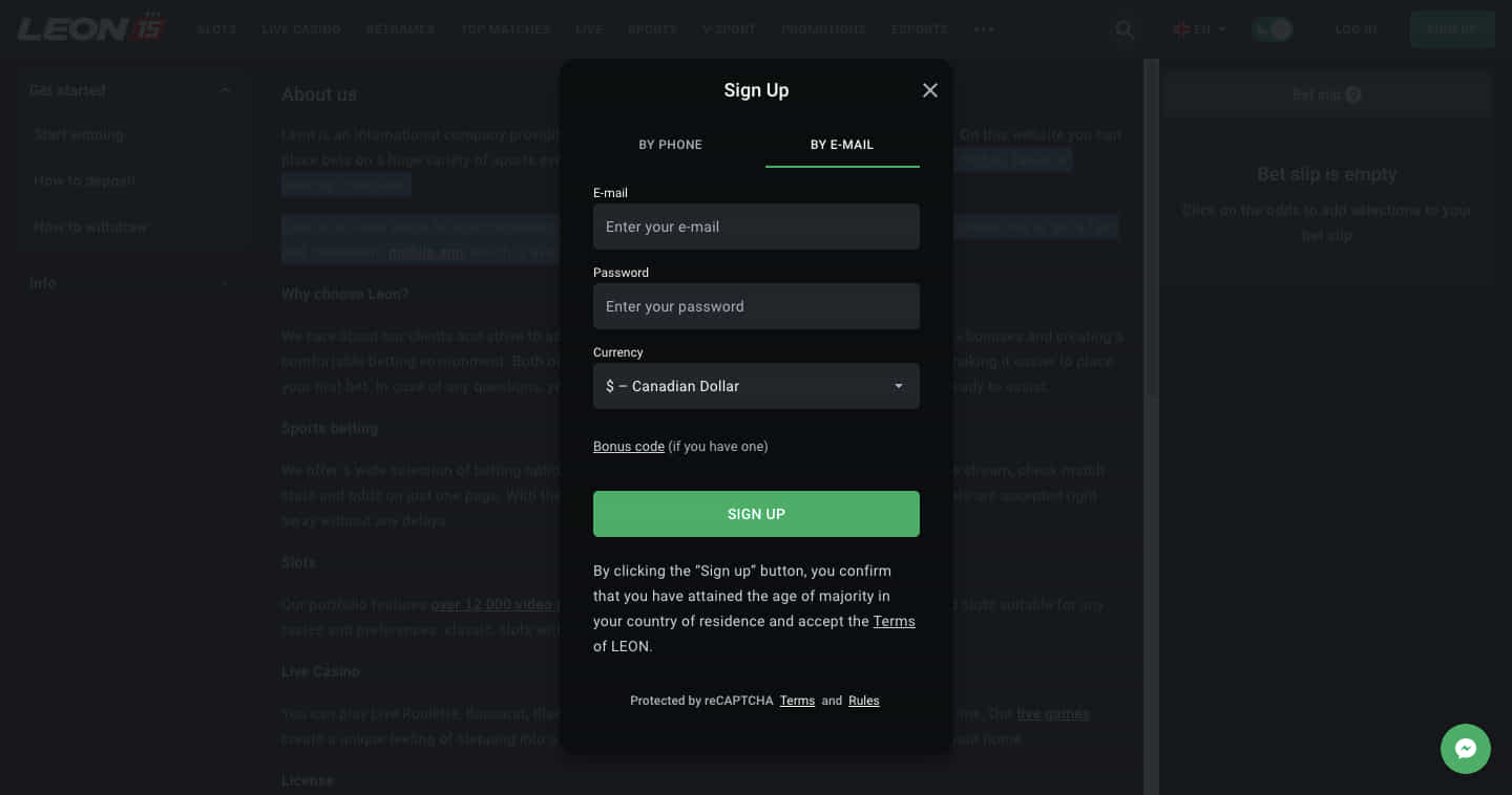 Leon Casino register